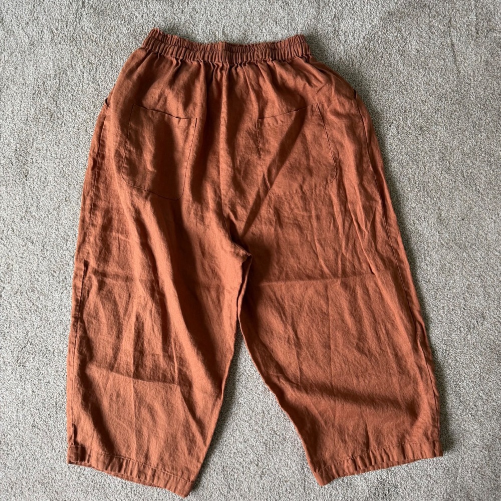 Buykud 100% Linen Brown Harem Style Pull On Pants W/ Drawstring & Pockets XL NEW - Picture 2 of 6